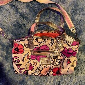 Coach Floral Pink and Silver Shoulder Bag